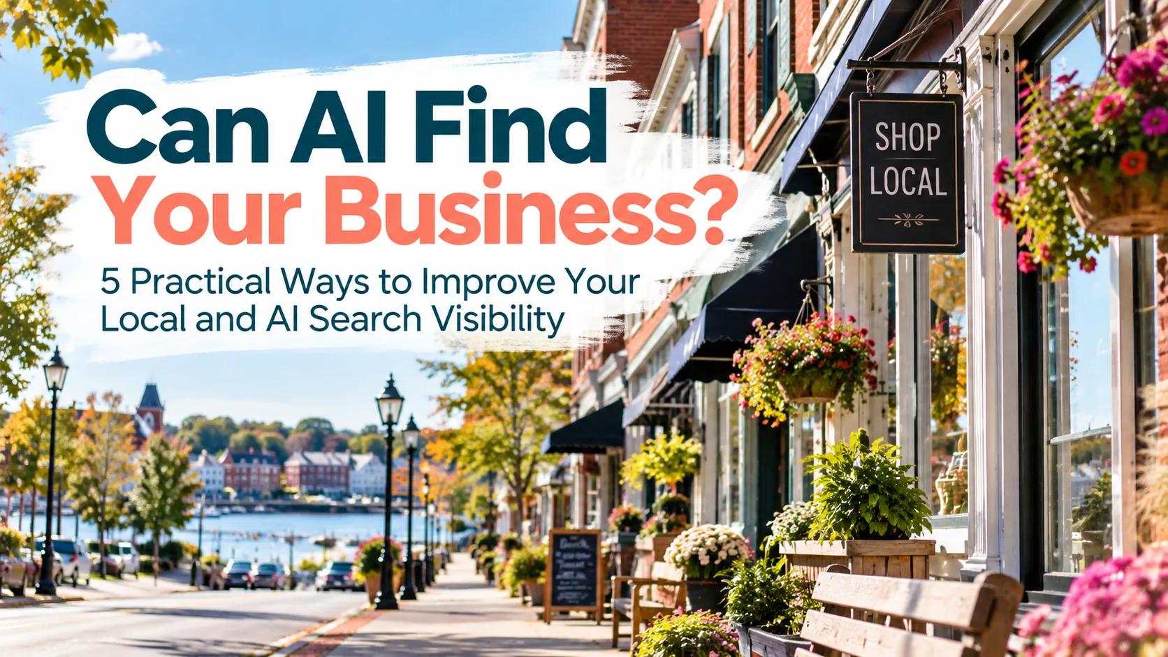 Southern Maine storefronts with the headline “Can AI Find Your Business?”